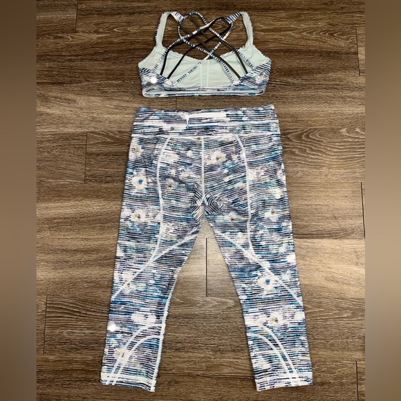 Lululemon Matching Set Crop Leggings & Sports Bra in Blurry Belle Multi Size 10 - Picture 2 of 3